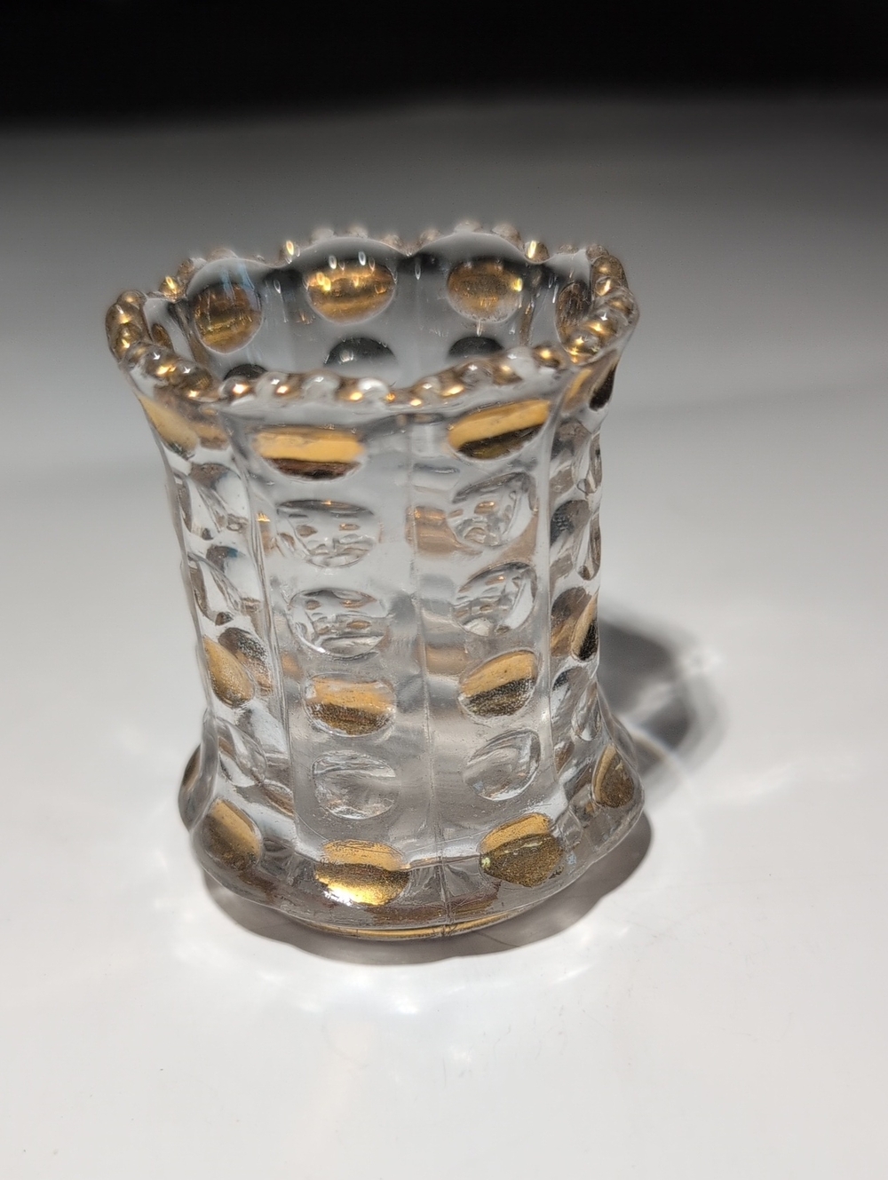 Vintage Clear Glass Toothpick Holder with Gold Accents